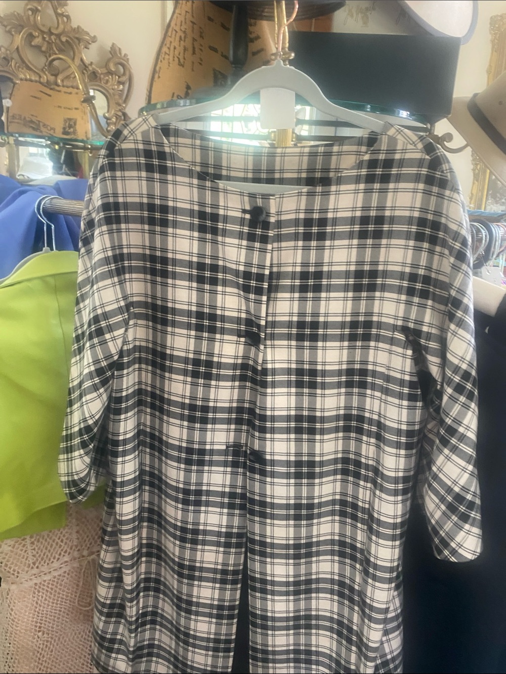 Vintage Black and White Plaid Coat